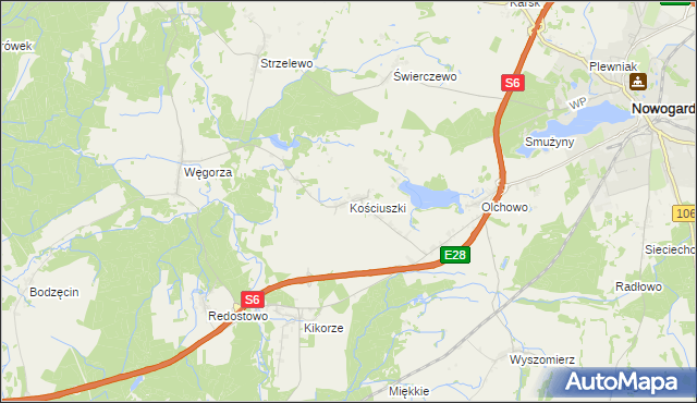 mapa Kościuszki gmina Osina, Kościuszki gmina Osina na mapie Targeo