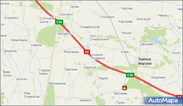 mapa Kozanki Podleśne, Kozanki Podleśne na mapie Targeo