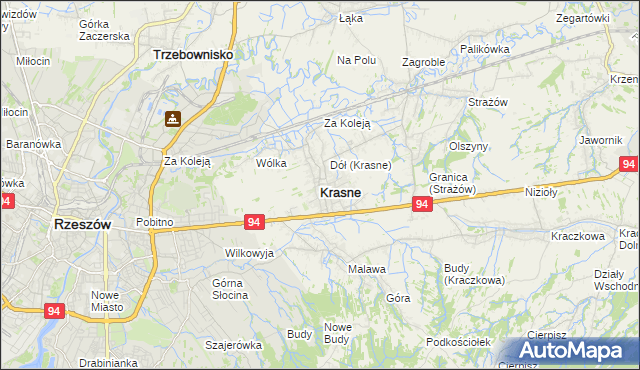 mapa Krasne powiat rzeszowski, Krasne powiat rzeszowski na mapie Targeo