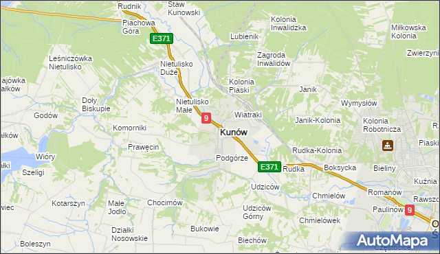 mapa Kunów powiat ostrowiecki, Kunów powiat ostrowiecki na mapie Targeo