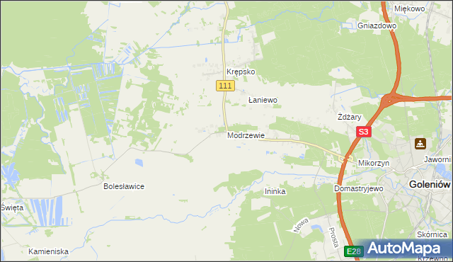 mapa Modrzewie gmina Goleniów, Modrzewie gmina Goleniów na mapie Targeo