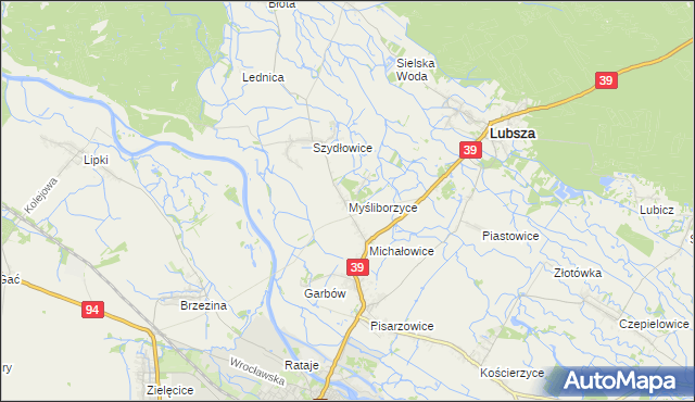 mapa Myśliborzyce gmina Lubsza, Myśliborzyce gmina Lubsza na mapie Targeo