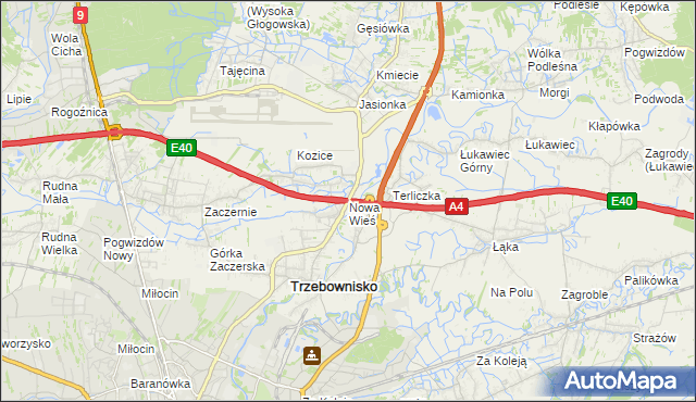 mapa Nowa Wieś gmina Trzebownisko, Nowa Wieś gmina Trzebownisko na mapie Targeo