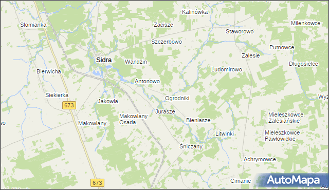 mapa Ogrodniki gmina Sidra, Ogrodniki gmina Sidra na mapie Targeo