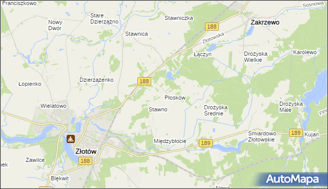 mapa Płosków gmina Złotów, Płosków gmina Złotów na mapie Targeo