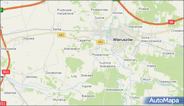 mapa Podzamcze gmina Wieruszów, Podzamcze gmina Wieruszów na mapie Targeo