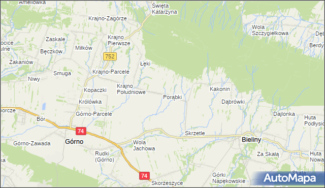 mapa Porąbki gmina Bieliny, Porąbki gmina Bieliny na mapie Targeo