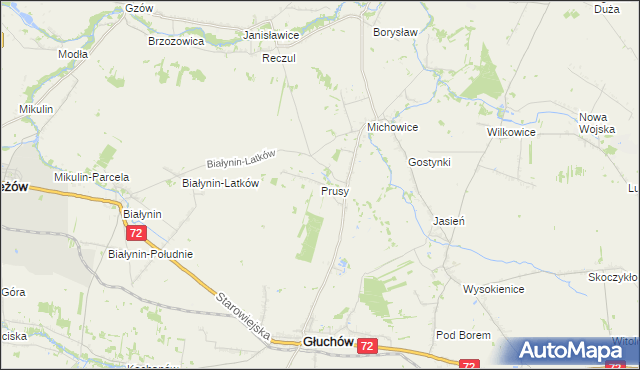 mapa Prusy gmina Głuchów, Prusy gmina Głuchów na mapie Targeo