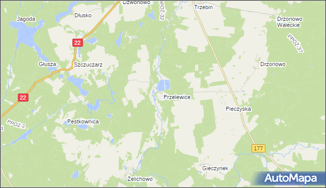 mapa Przelewice gmina Człopa, Przelewice gmina Człopa na mapie Targeo