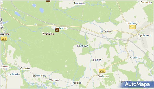 mapa Radzewo gmina Tychowo, Radzewo gmina Tychowo na mapie Targeo