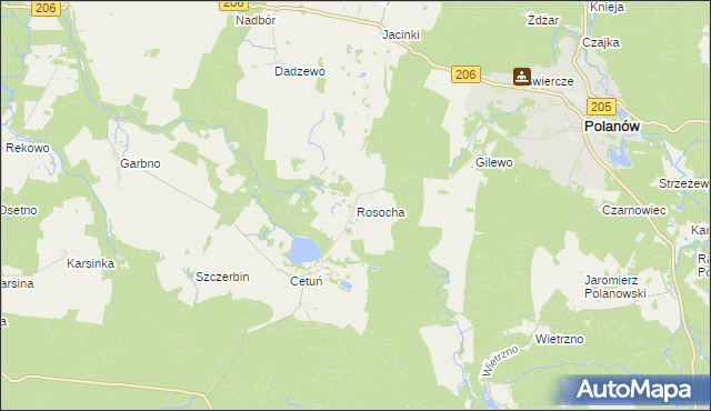 mapa Rosocha gmina Polanów, Rosocha gmina Polanów na mapie Targeo