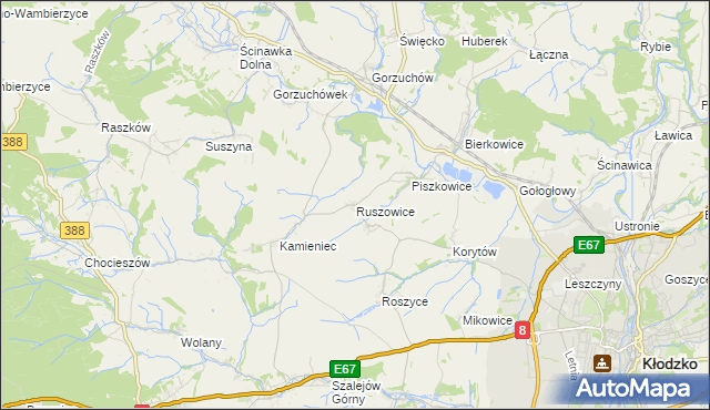 mapa Ruszowice gmina Kłodzko, Ruszowice gmina Kłodzko na mapie Targeo