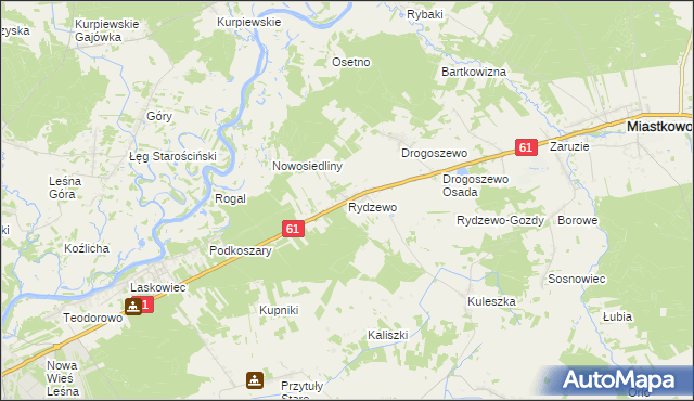 mapa Rydzewo gmina Miastkowo, Rydzewo gmina Miastkowo na mapie Targeo