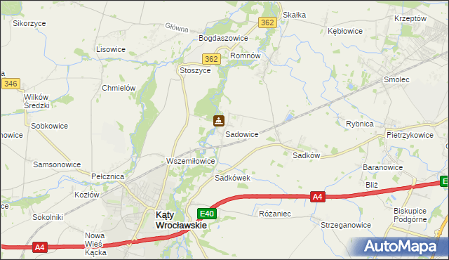 mapa Sadowice gmina Kąty Wrocławskie, Sadowice gmina Kąty Wrocławskie na mapie Targeo