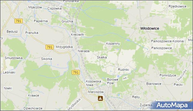 mapa Skałka gmina Włodowice, Skałka gmina Włodowice na mapie Targeo