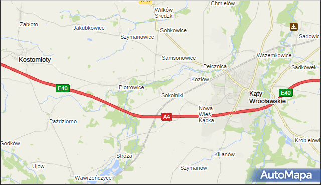 mapa Sokolniki gmina Kąty Wrocławskie, Sokolniki gmina Kąty Wrocławskie na mapie Targeo