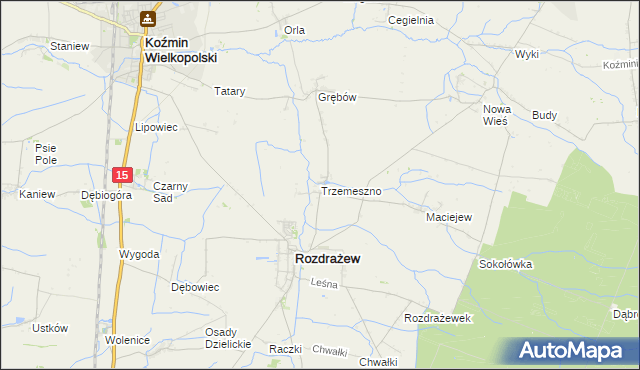 mapa Trzemeszno gmina Rozdrażew, Trzemeszno gmina Rozdrażew na mapie Targeo