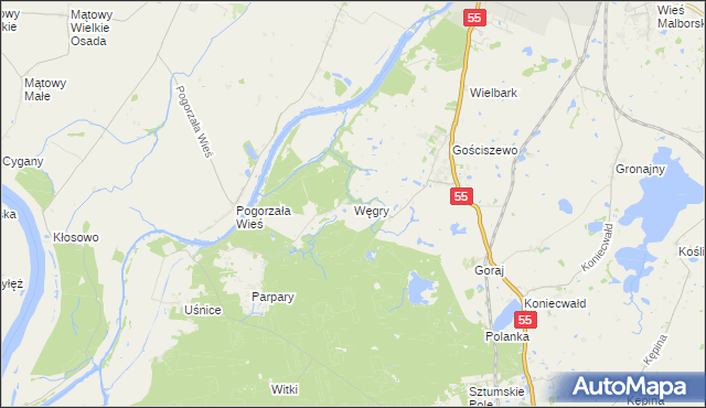 mapa Węgry gmina Sztum, Węgry gmina Sztum na mapie Targeo