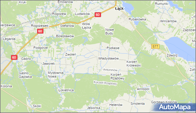 mapa Władysławów gmina Łąck, Władysławów gmina Łąck na mapie Targeo