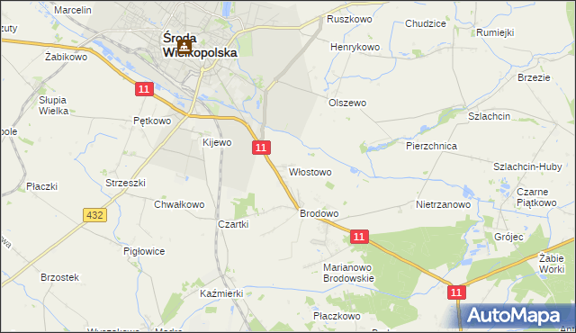 mapa Włostowo gmina Środa Wielkopolska, Włostowo gmina Środa Wielkopolska na mapie Targeo