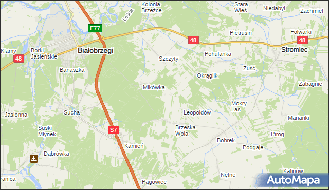 mapa Wojciechówka gmina Białobrzegi, Wojciechówka gmina Białobrzegi na mapie Targeo