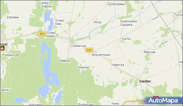 mapa Wojciechowo gmina Siedlec, Wojciechowo gmina Siedlec na mapie Targeo