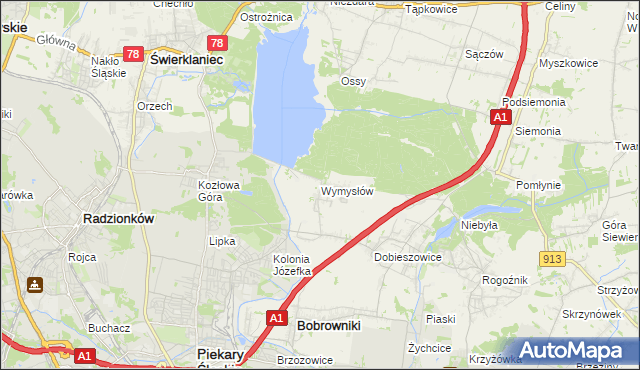 mapa Wymysłów gmina Bobrowniki, Wymysłów gmina Bobrowniki na mapie Targeo