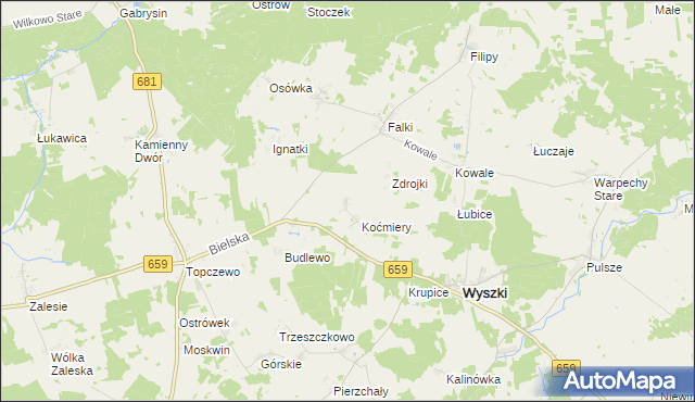 mapa Wypychy gmina Wyszki, Wypychy gmina Wyszki na mapie Targeo