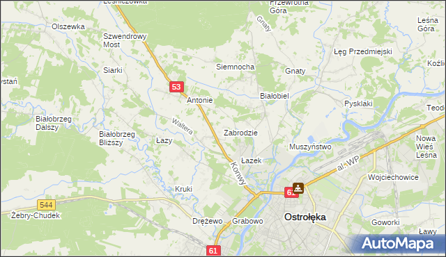 mapa Zabrodzie gmina Olszewo-Borki, Zabrodzie gmina Olszewo-Borki na mapie Targeo