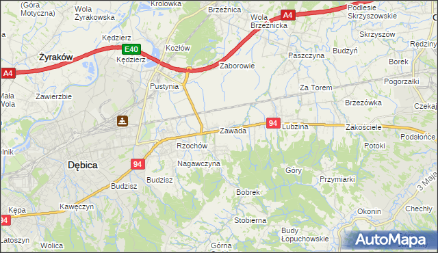 mapa Zawada gmina Dębica, Zawada gmina Dębica na mapie Targeo