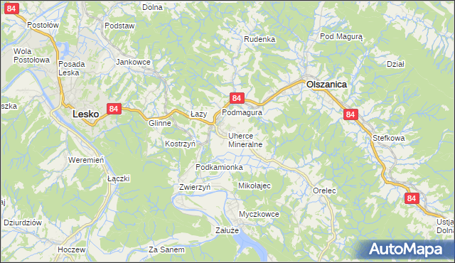 mapa Uherce Mineralne, Uherce Mineralne na mapie Targeo