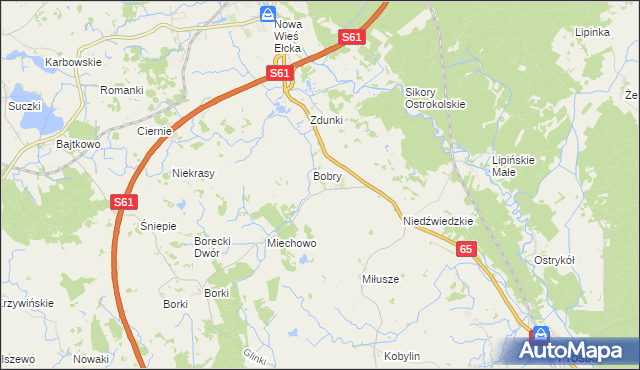 mapa Bobry gmina Prostki, Bobry gmina Prostki na mapie Targeo