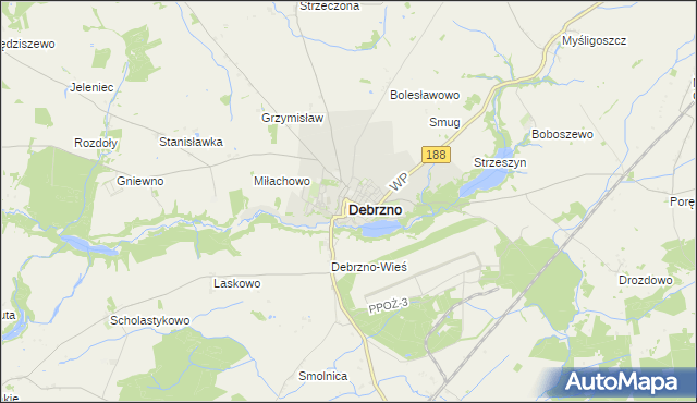 mapa Debrzno, Debrzno na mapie Targeo