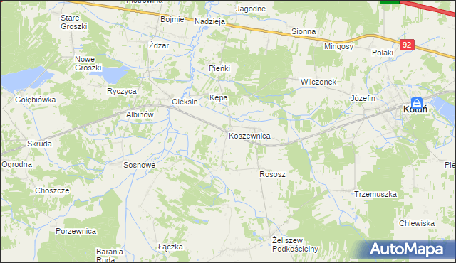mapa Koszewnica gmina Kotuń, Koszewnica gmina Kotuń na mapie Targeo