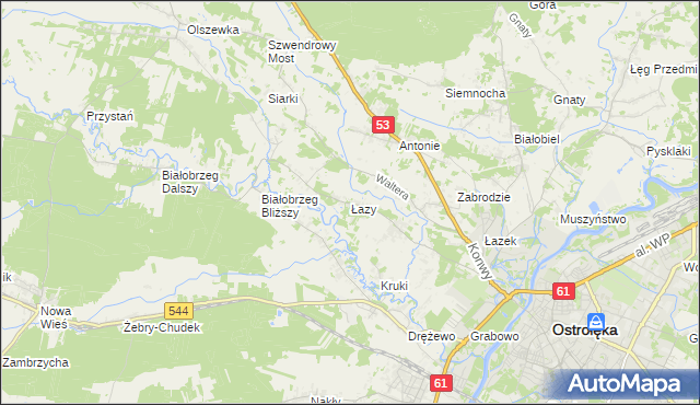 mapa Łazy gmina Olszewo-Borki, Łazy gmina Olszewo-Borki na mapie Targeo