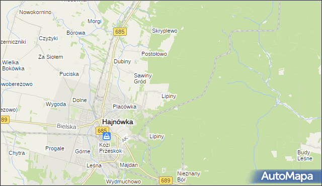 mapa Lipiny gmina Hajnówka, Lipiny gmina Hajnówka na mapie Targeo