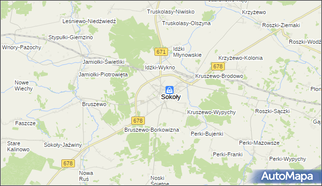 mapa Sokoły powiat wysokomazowiecki, Sokoły powiat wysokomazowiecki na mapie Targeo