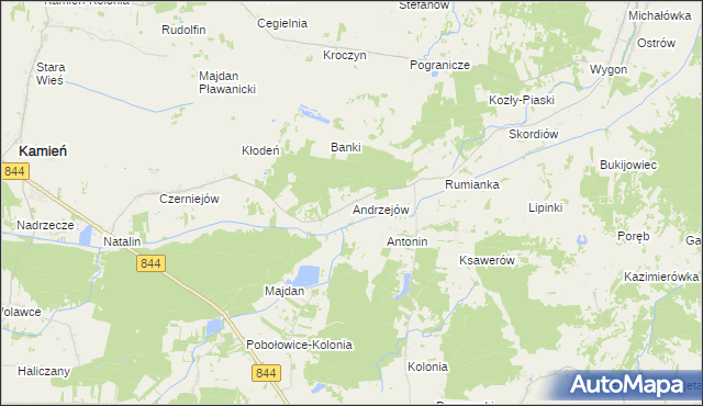 mapa Andrzejów gmina Kamień, Andrzejów gmina Kamień na mapie Targeo
