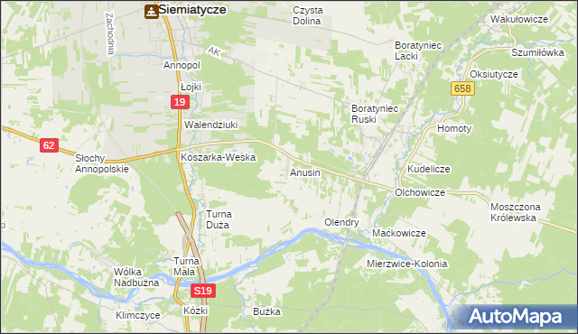 mapa Anusin gmina Siemiatycze, Anusin gmina Siemiatycze na mapie Targeo