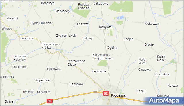 mapa Bierzwienna Długa-Kolonia, Bierzwienna Długa-Kolonia na mapie Targeo