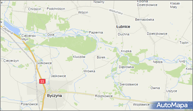 mapa Borek gmina Byczyna, Borek gmina Byczyna na mapie Targeo