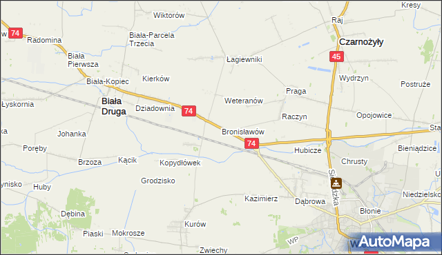 mapa Bronisławów gmina Biała, Bronisławów gmina Biała na mapie Targeo