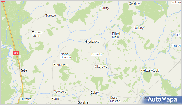 mapa Brzózki gmina Kolno, Brzózki gmina Kolno na mapie Targeo