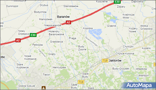 mapa Budy Zosine, Budy Zosine na mapie Targeo