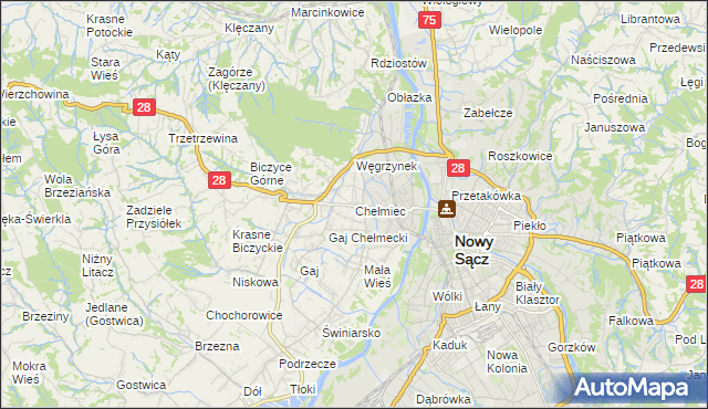 mapa Chełmiec powiat nowosądecki, Chełmiec powiat nowosądecki na mapie Targeo