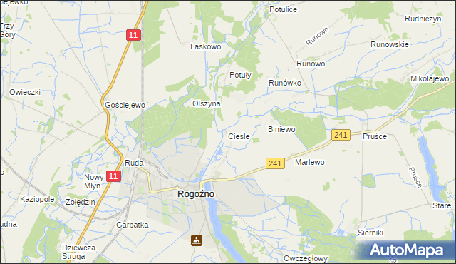 mapa Cieśle gmina Rogoźno, Cieśle gmina Rogoźno na mapie Targeo