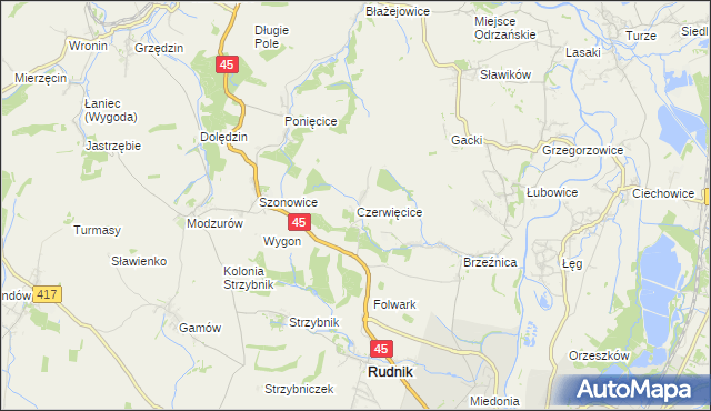 mapa Czerwięcice, Czerwięcice na mapie Targeo