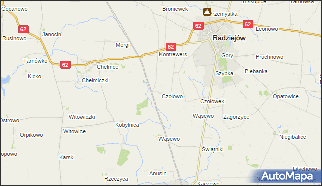 mapa Czołowo gmina Radziejów, Czołowo gmina Radziejów na mapie Targeo