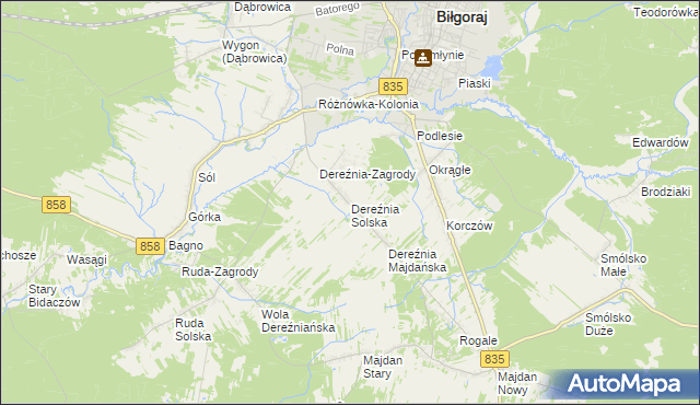 mapa Dereźnia Solska, Dereźnia Solska na mapie Targeo