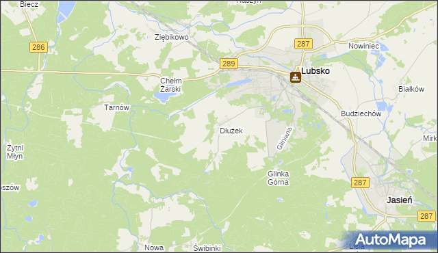 mapa Dłużek gmina Lubsko, Dłużek gmina Lubsko na mapie Targeo